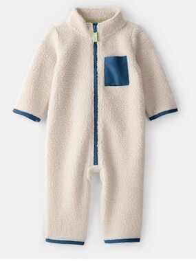 Carter’s Baby Fleece Zip-Up Jumpsuit in Cream with Blue Trim, 6m